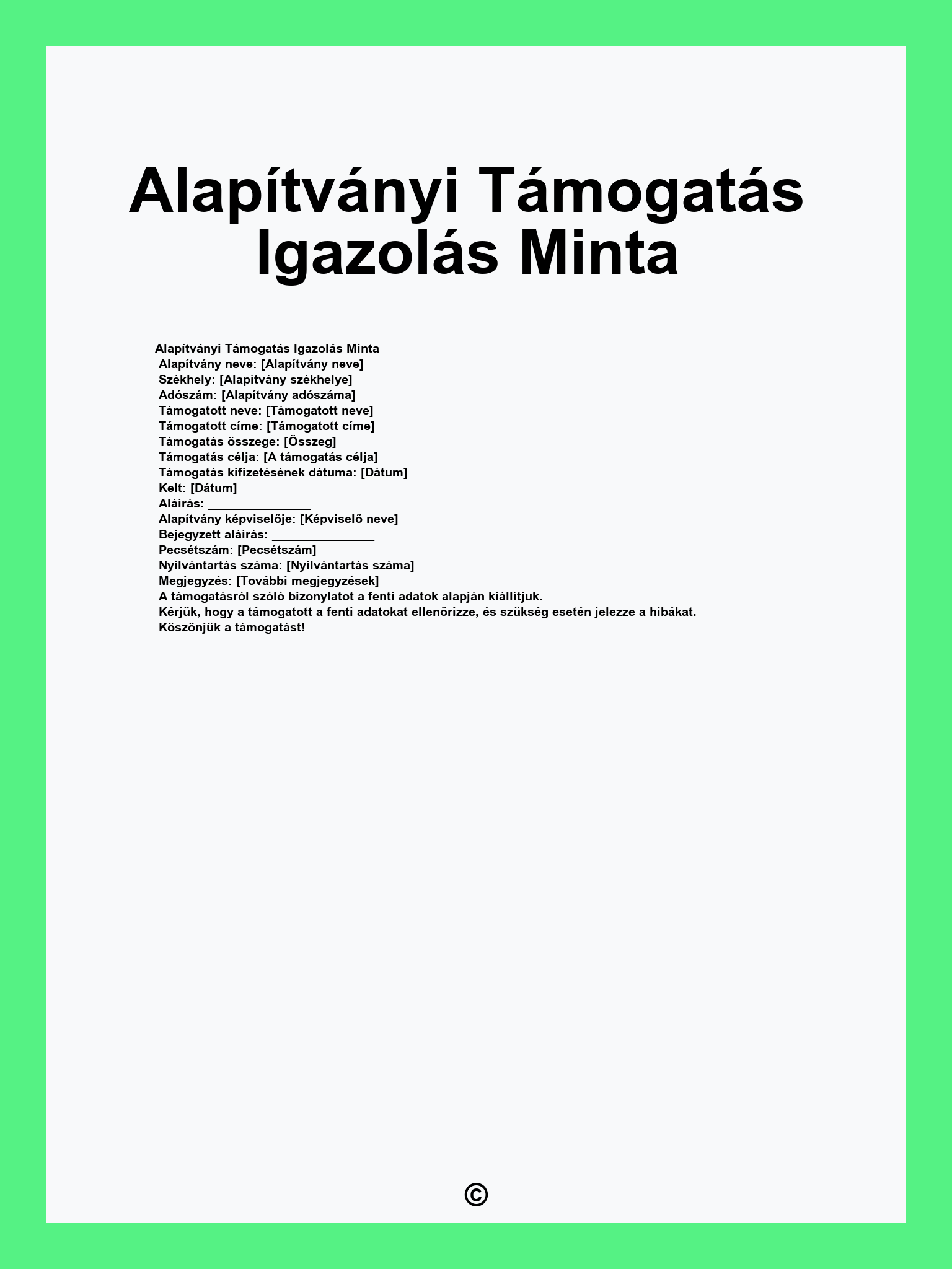 Alapítványi Támogatás Igazolás Minta