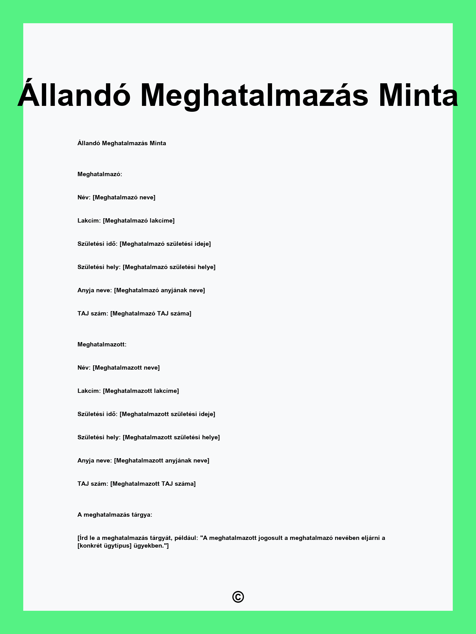 Állandó Meghatalmazás Minta