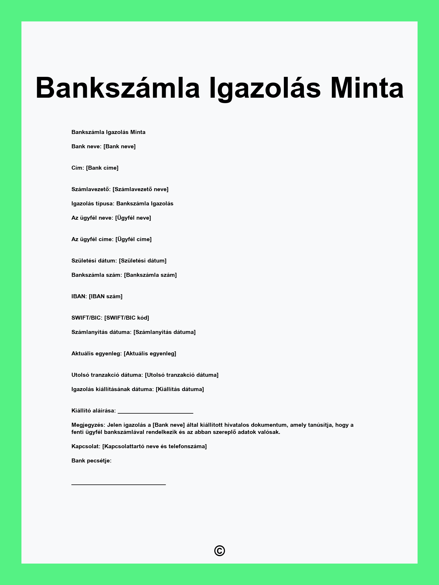 Bankszámla Igazolás Minta