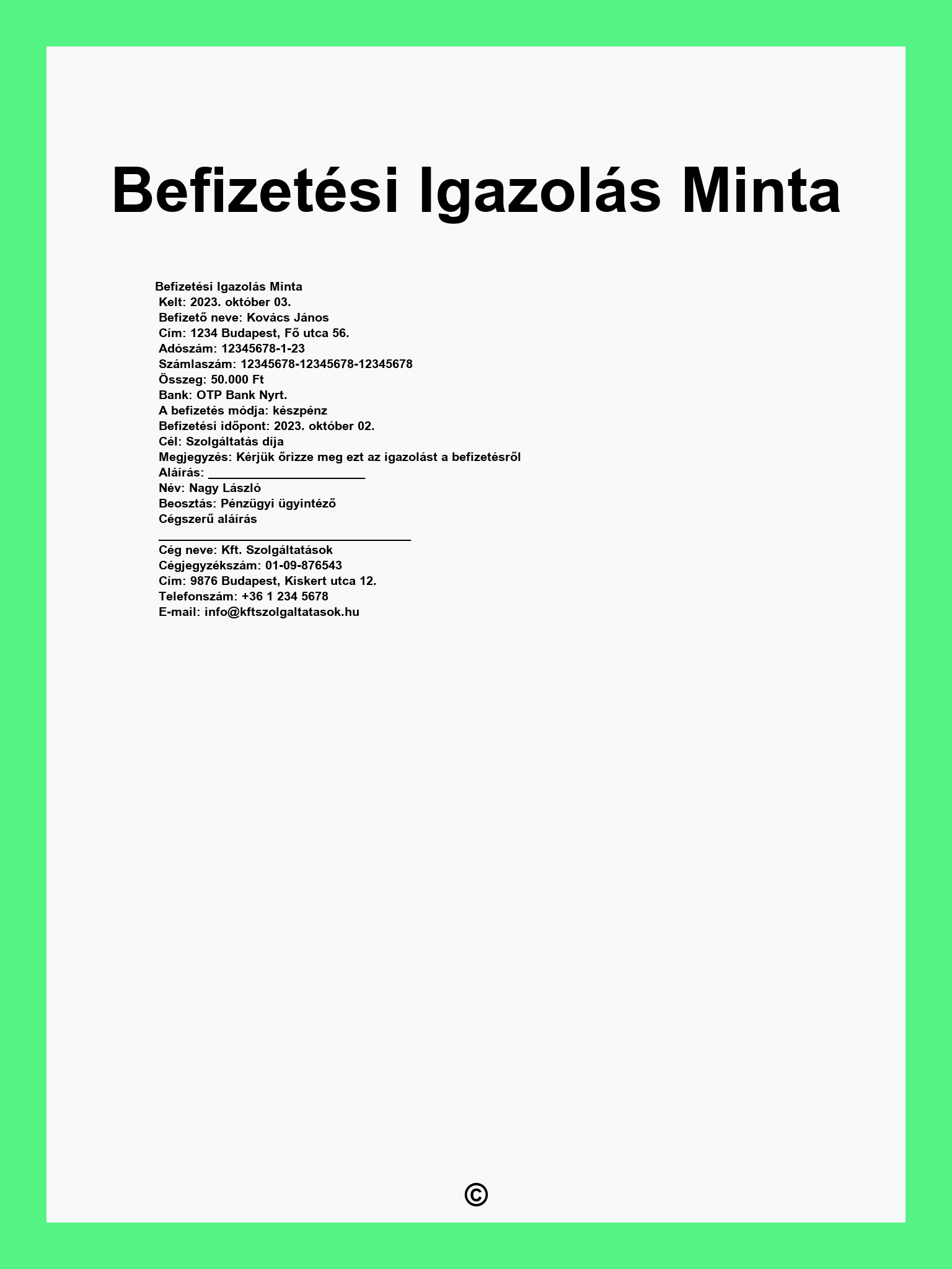 Befizetési Igazolás Minta