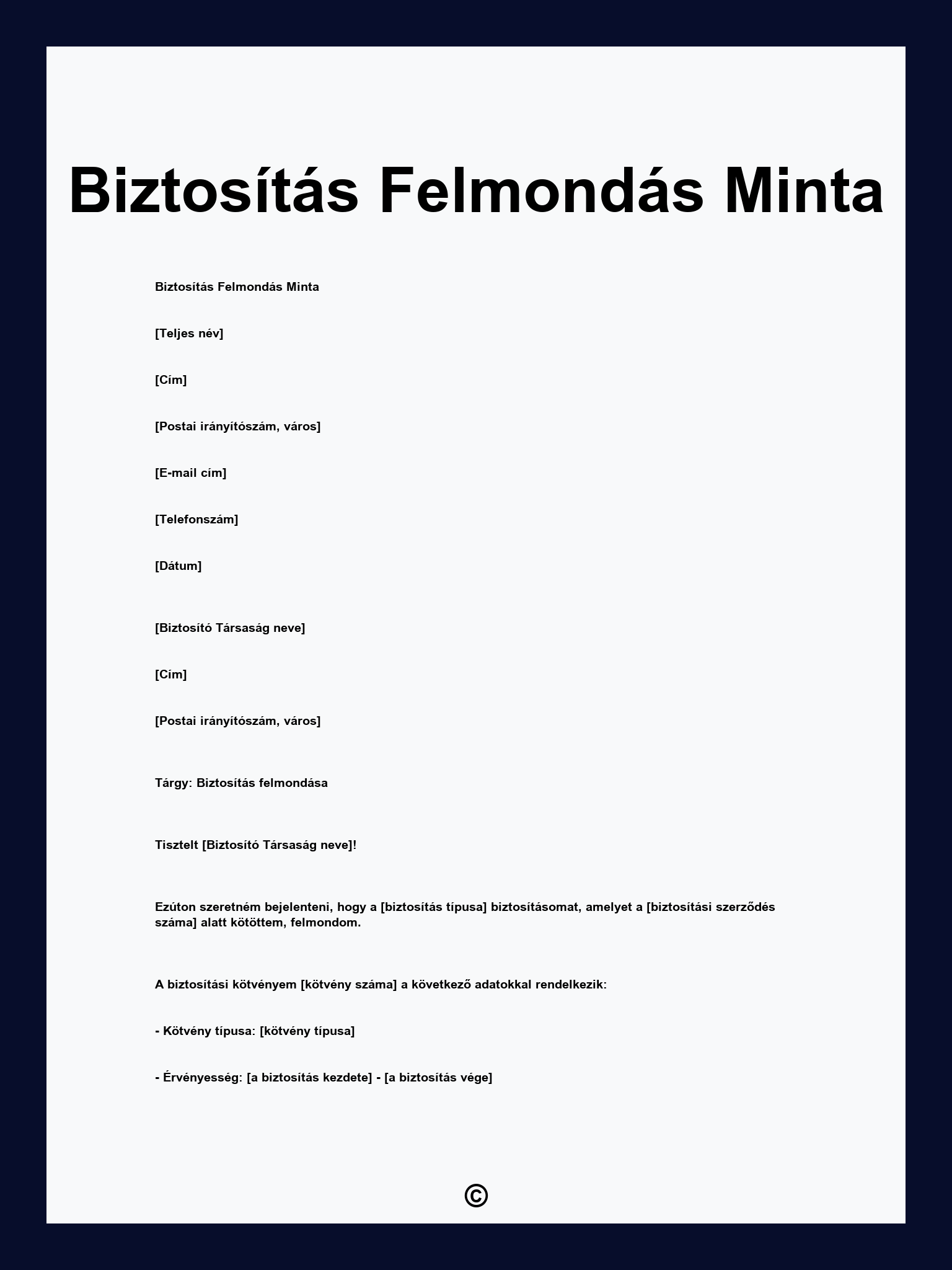 Biztosítás Felmondás Minta
