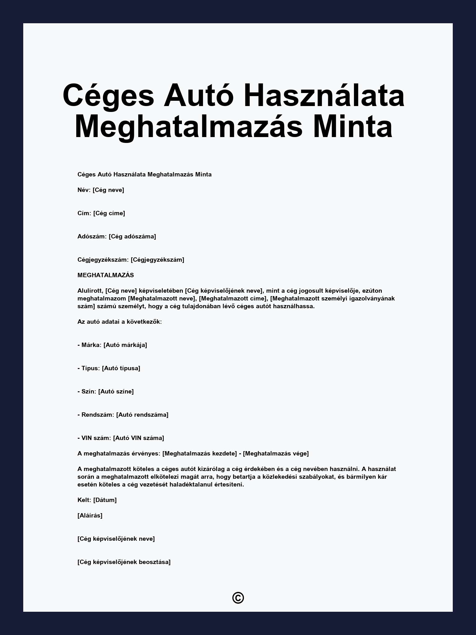 Céges Autó Használata Meghatalmazás Minta
