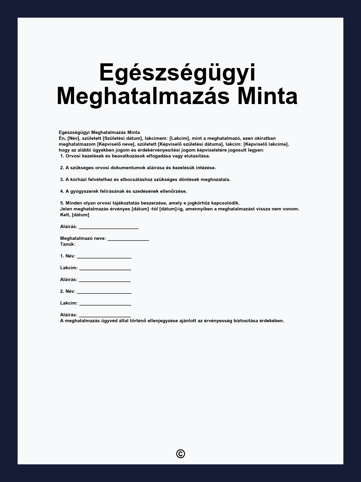 Egészségügyi Meghatalmazás Minta