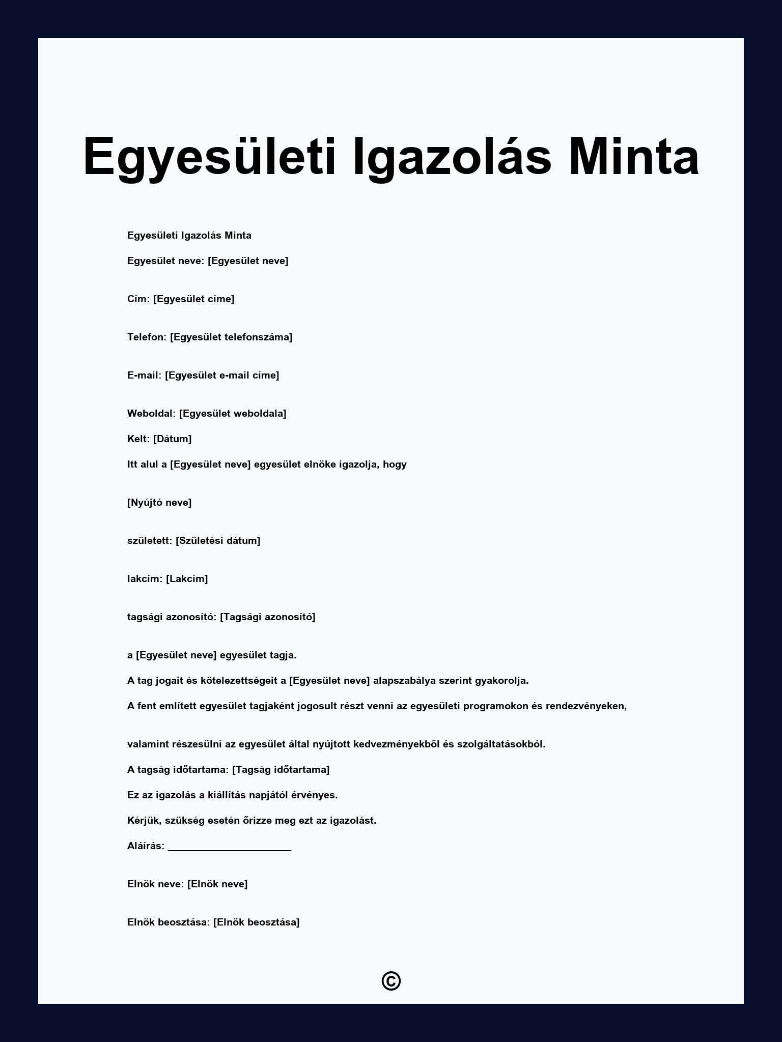 Egyesületi Igazolás Minta