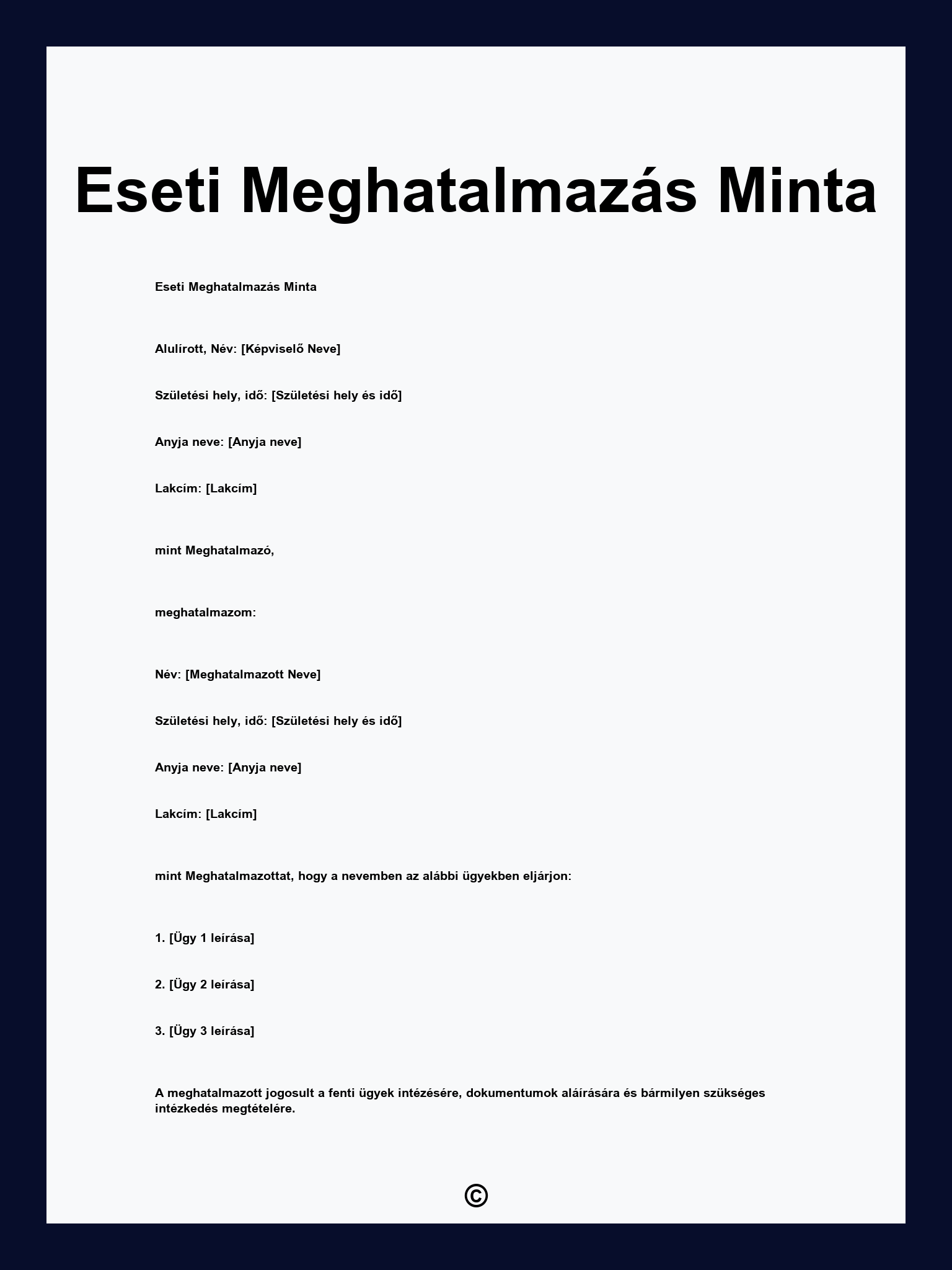Eseti Meghatalmazás Minta