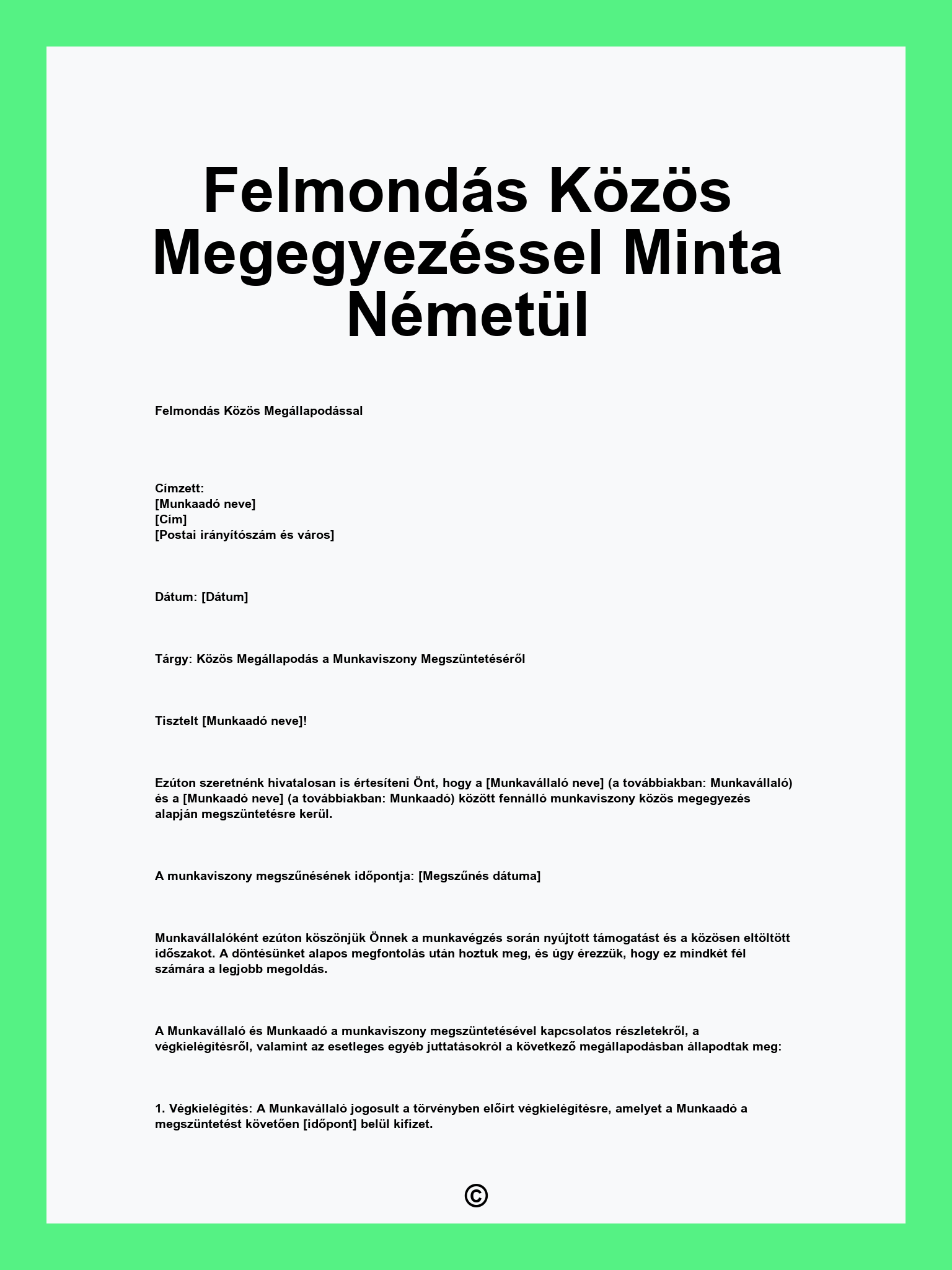 Felmondás Közös Megegyezéssel Minta Németül