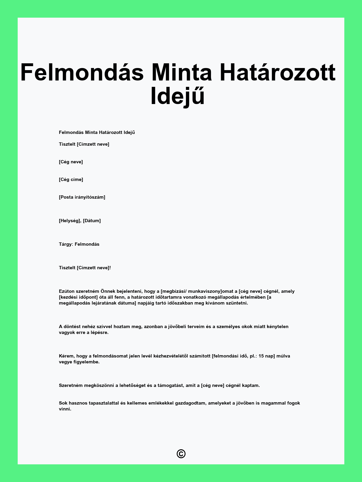 Felmondás Minta Határozott Idejű