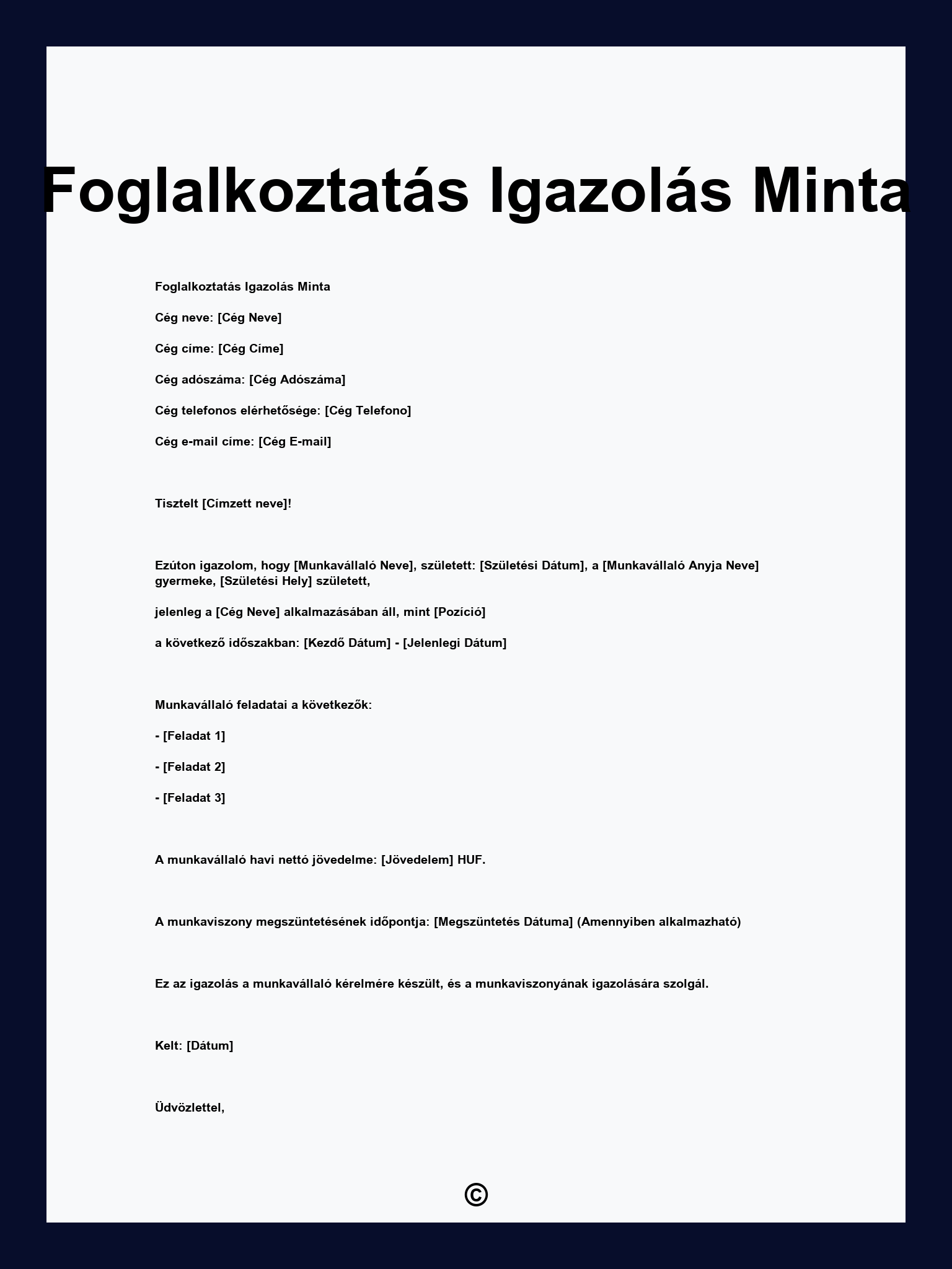 Foglalkoztatás Igazolás Minta