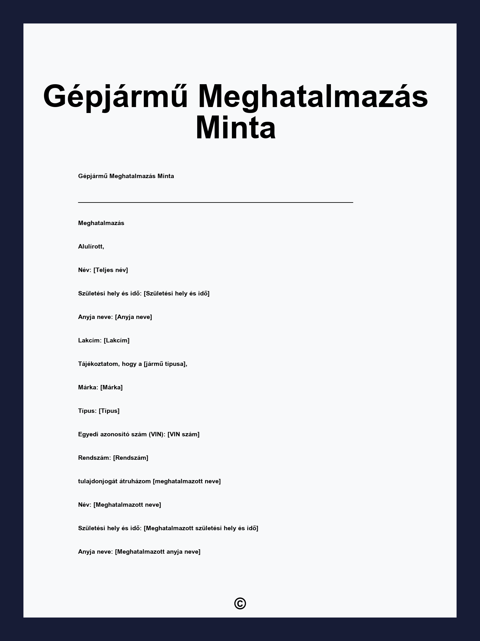 Gépjármű Meghatalmazás Minta