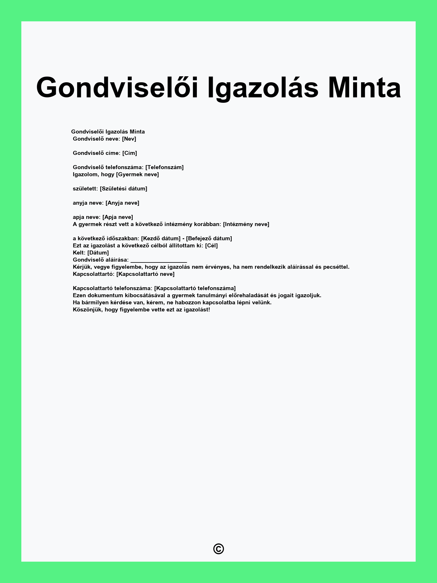 Gondviselői Igazolás Minta