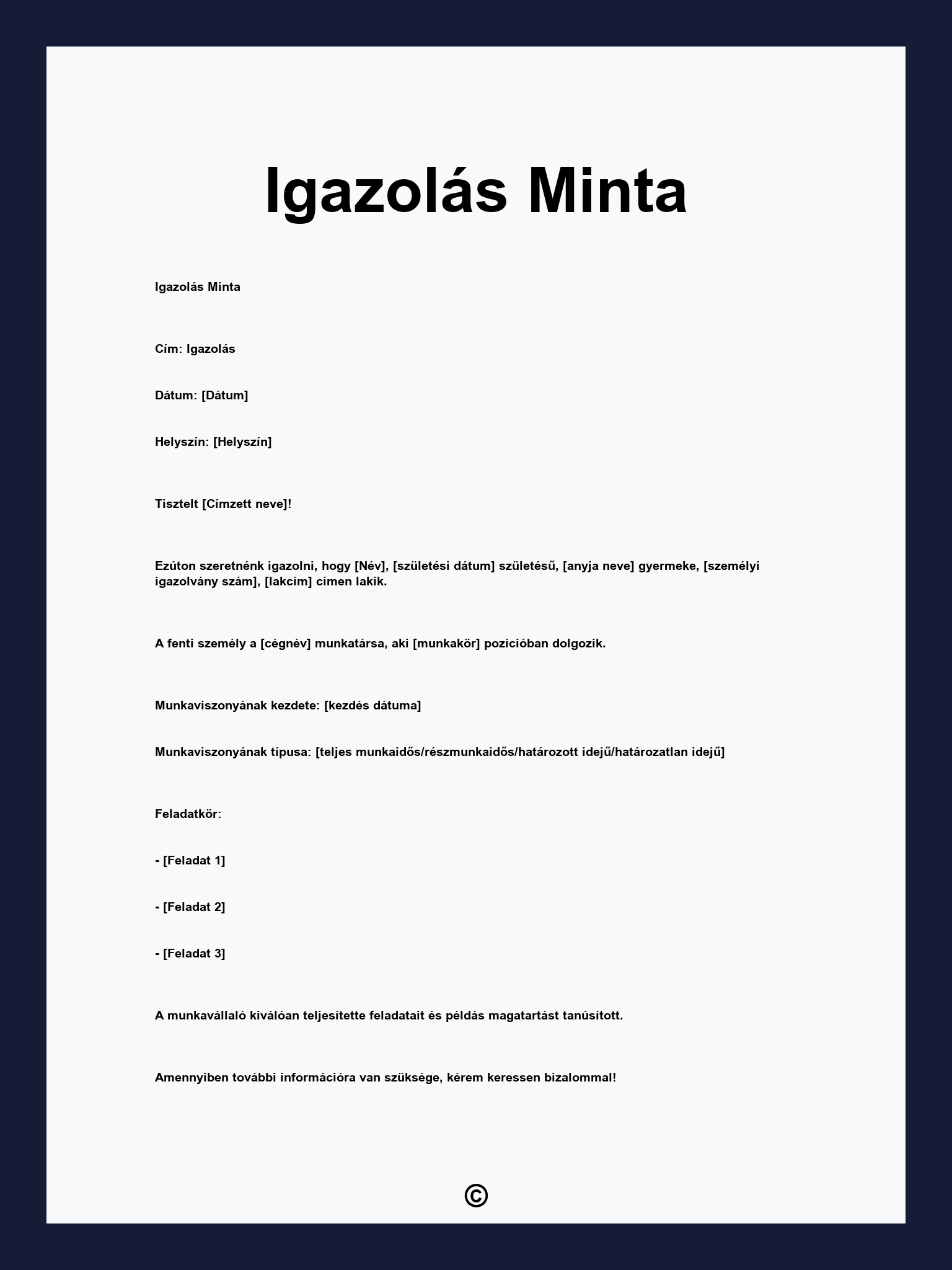 Igazolás Minta