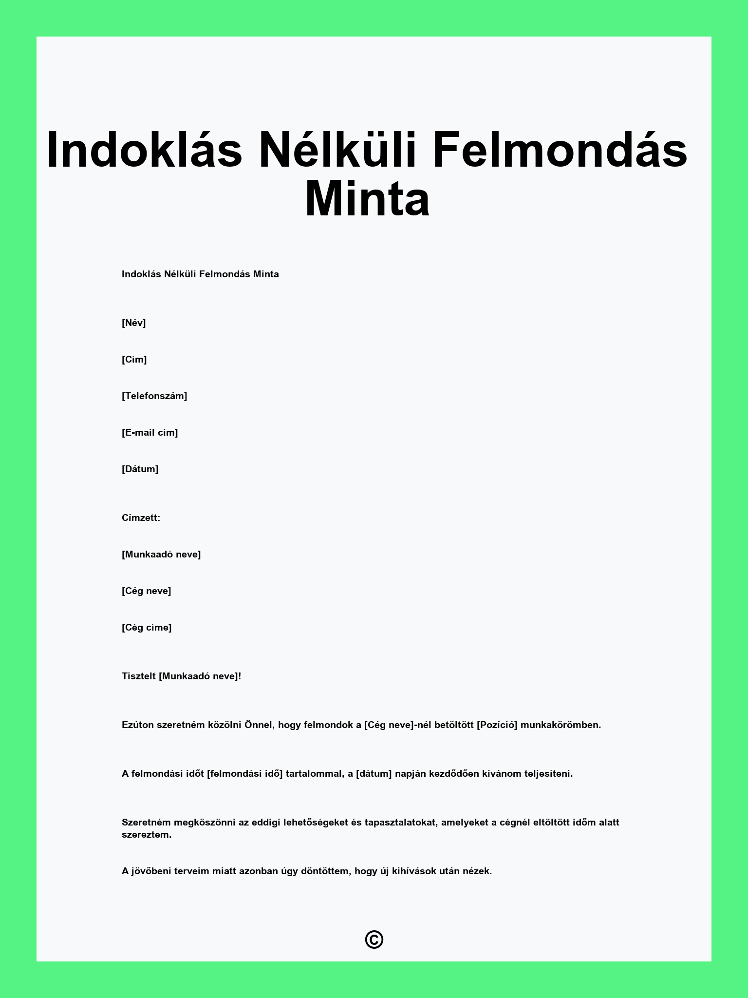 Indoklás Nélküli Felmondás Minta