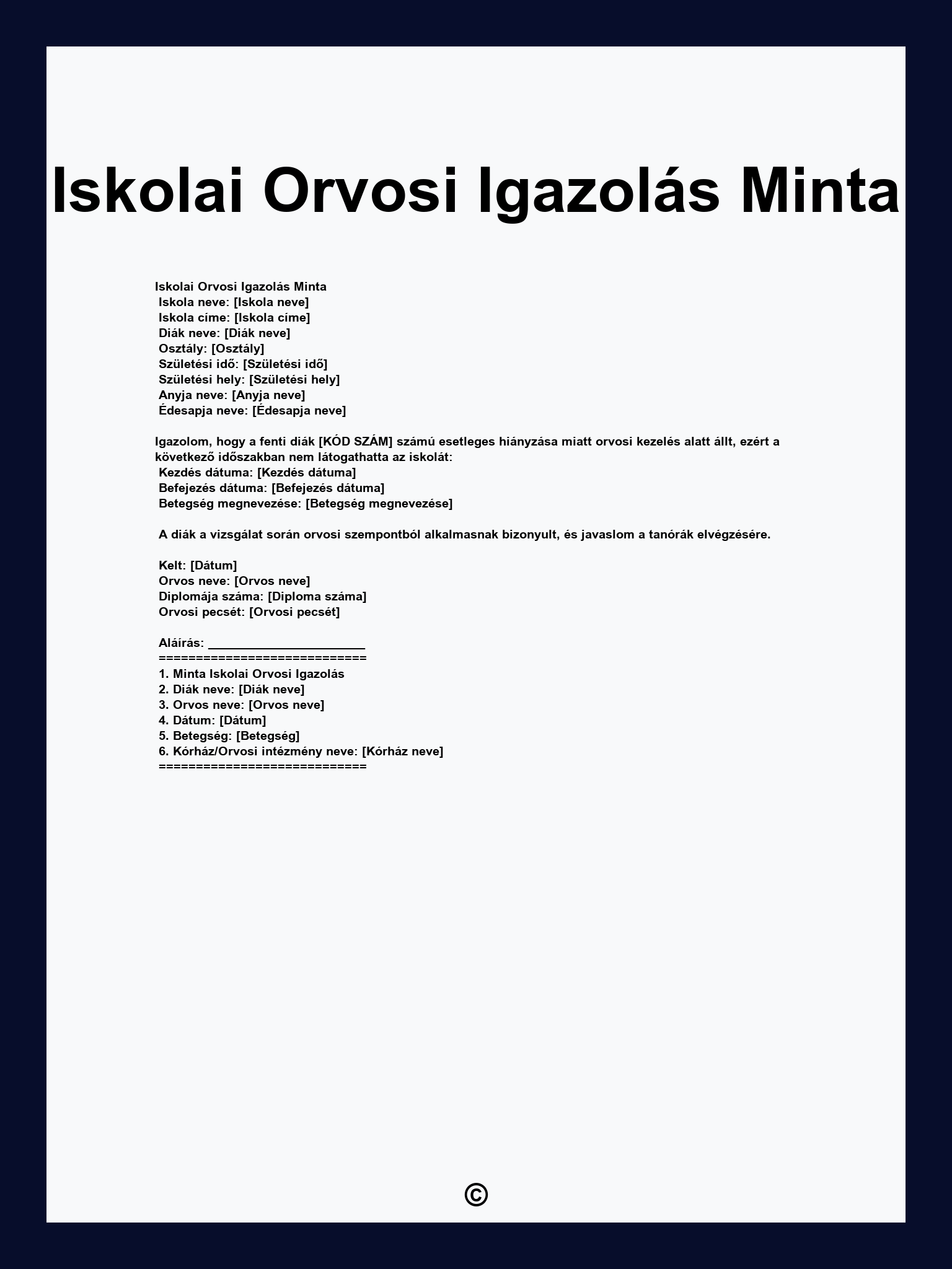 Iskolai Orvosi Igazolás Minta
