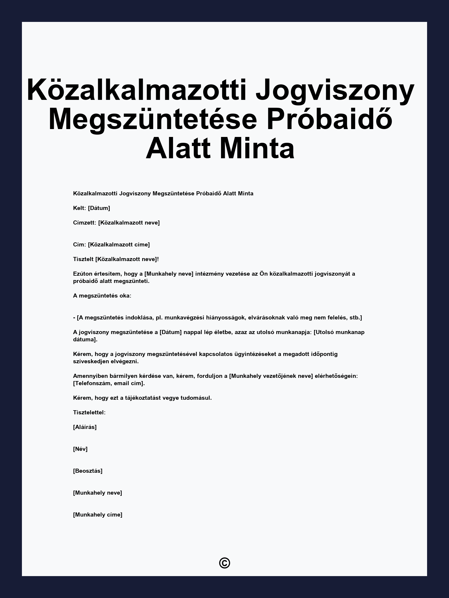 Közalkalmazotti Jogviszony Megszüntetése Próbaidő Alatt Minta