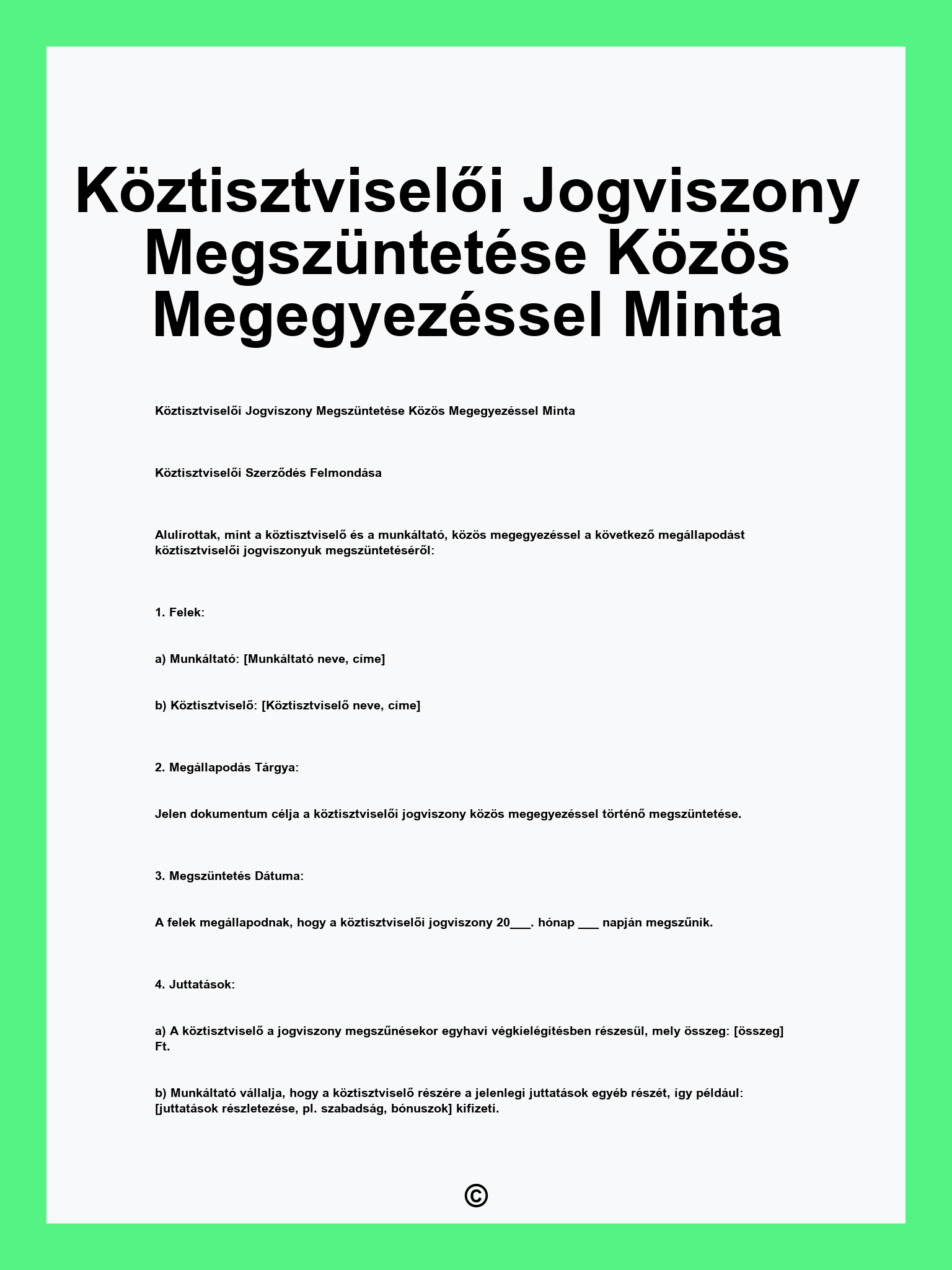 Köztisztviselői Jogviszony Megszüntetése Közös Megegyezéssel Minta