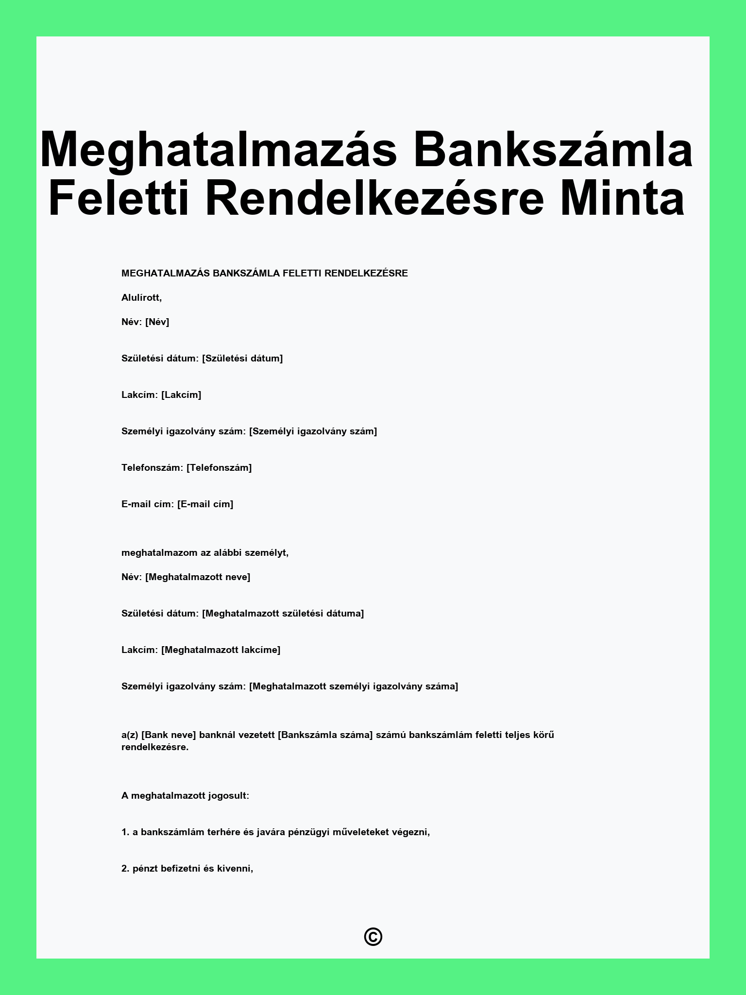 Meghatalmazás Bankszámla Feletti Rendelkezésre Minta