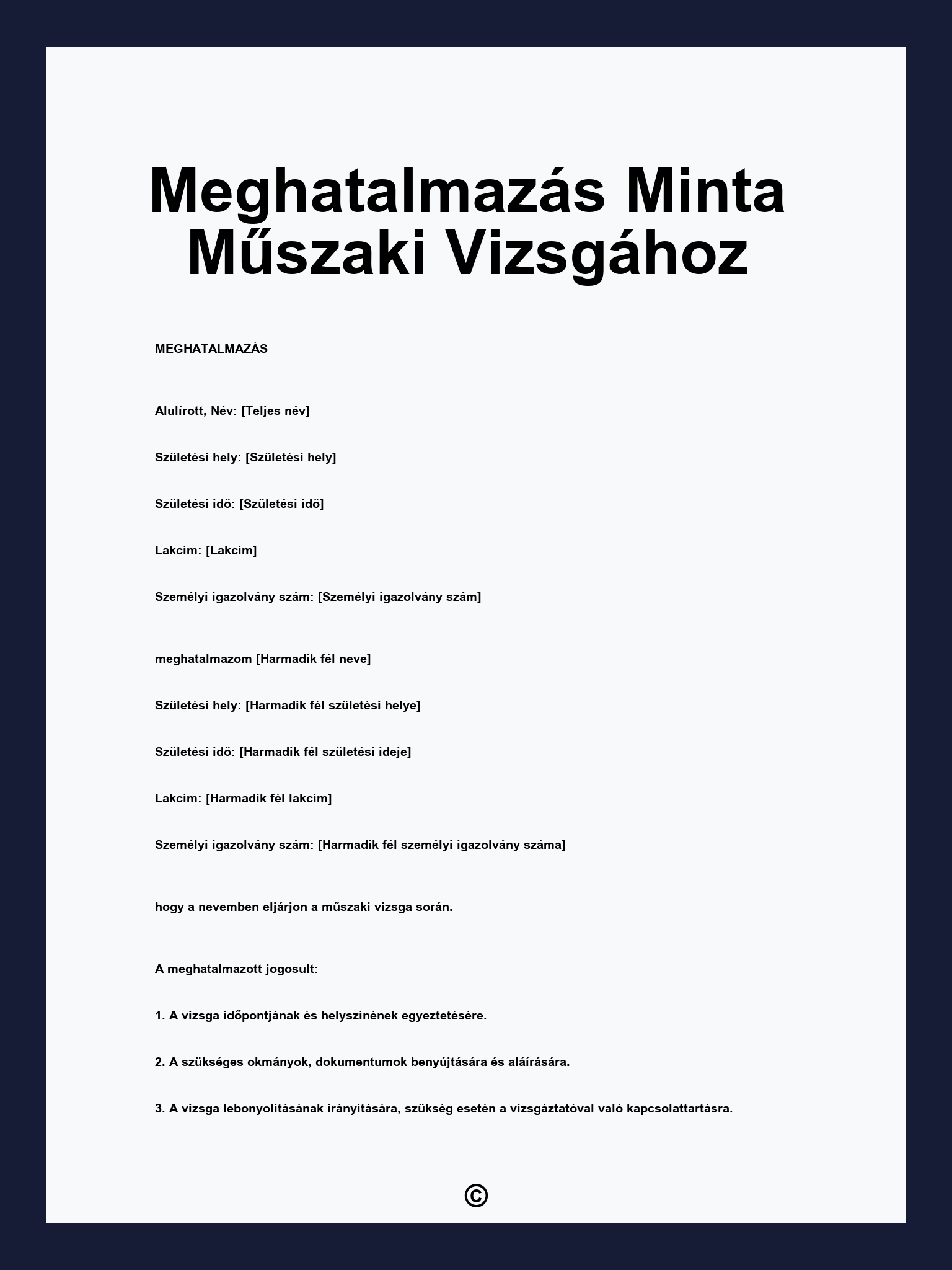 Meghatalmazás Minta Műszaki Vizsgához