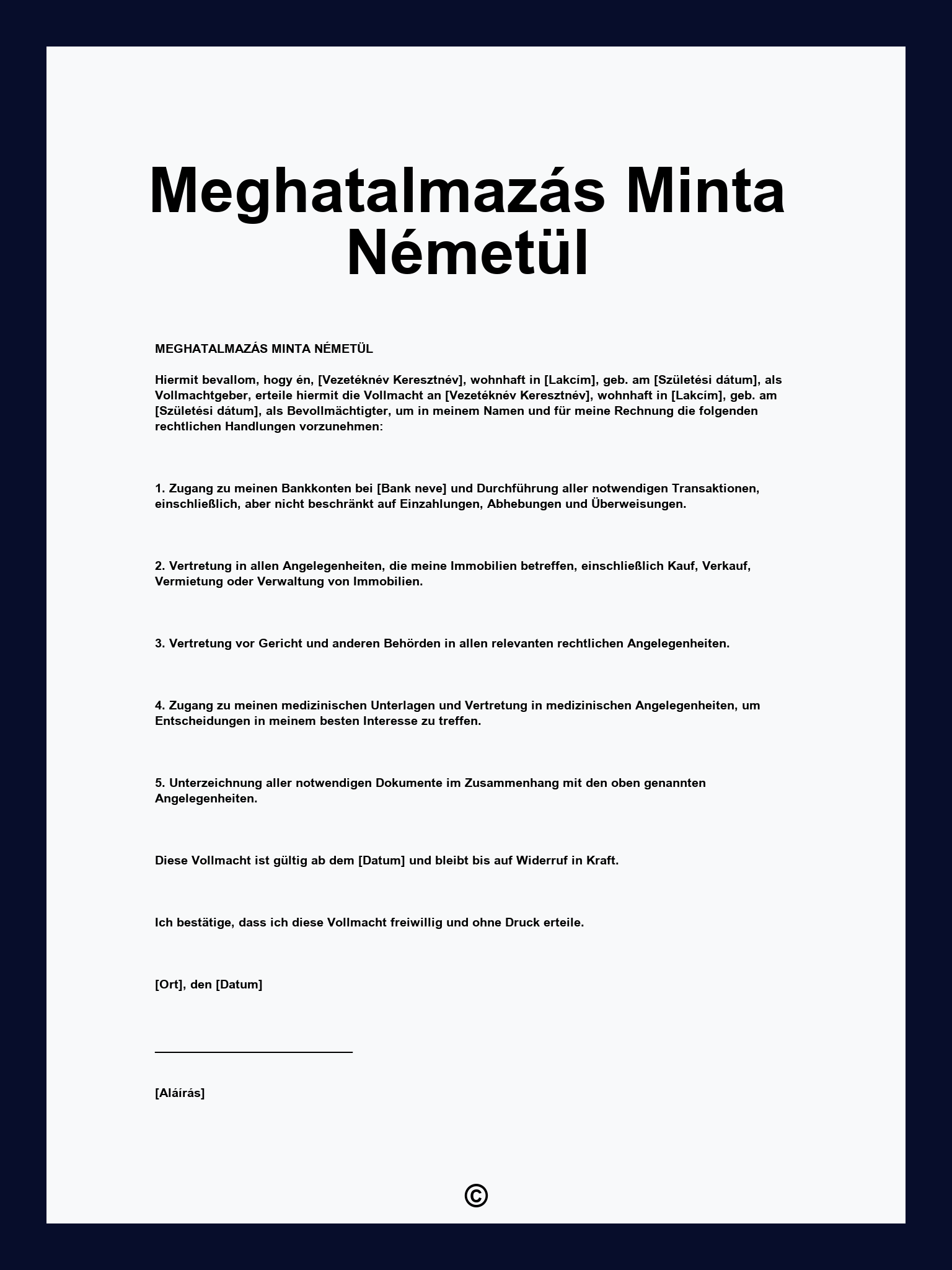 Meghatalmazás Minta Németül