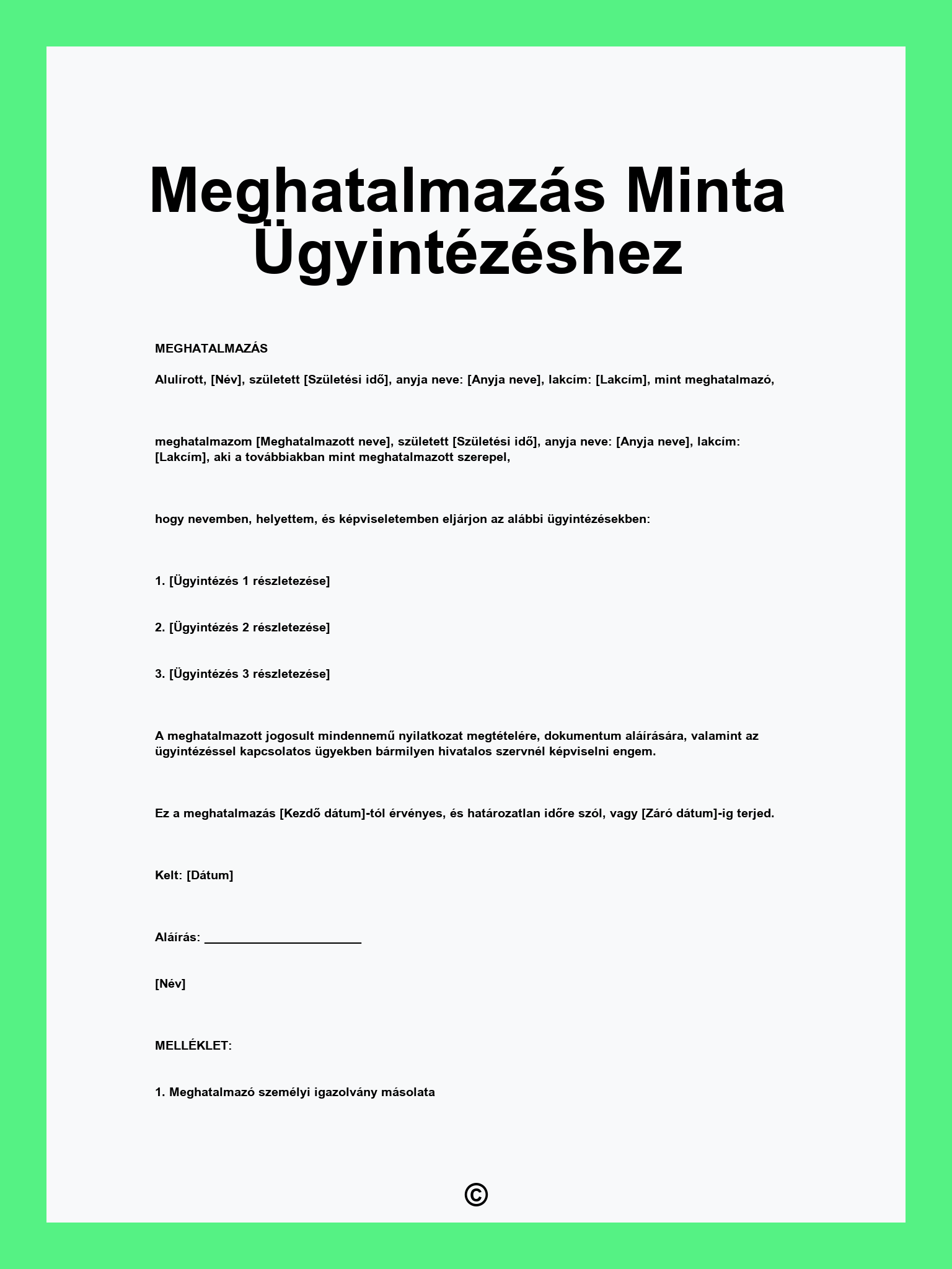 Meghatalmazás Minta Ügyintézéshez