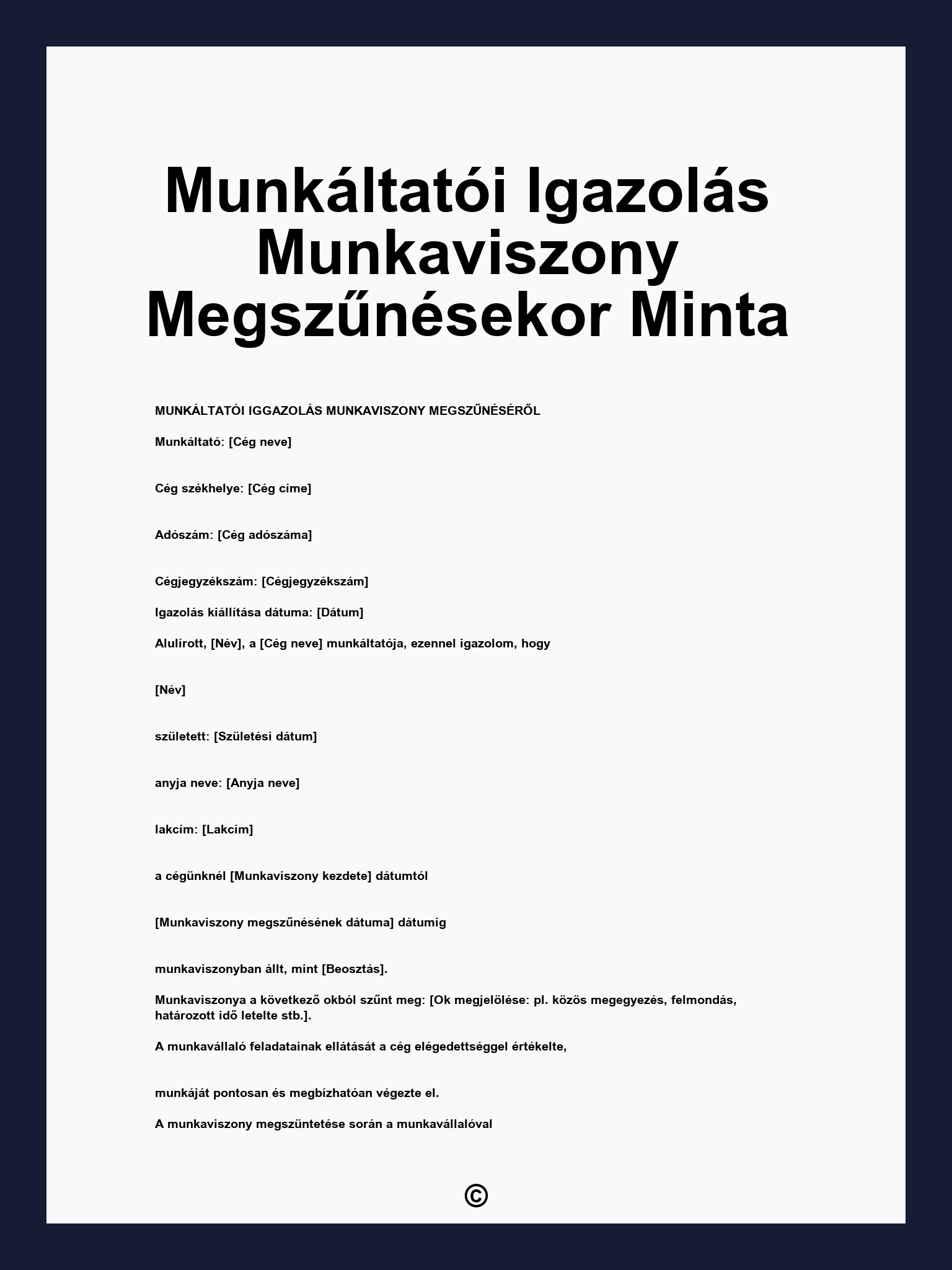 Munkáltatói Igazolás Munkaviszony Megszűnésekor Minta