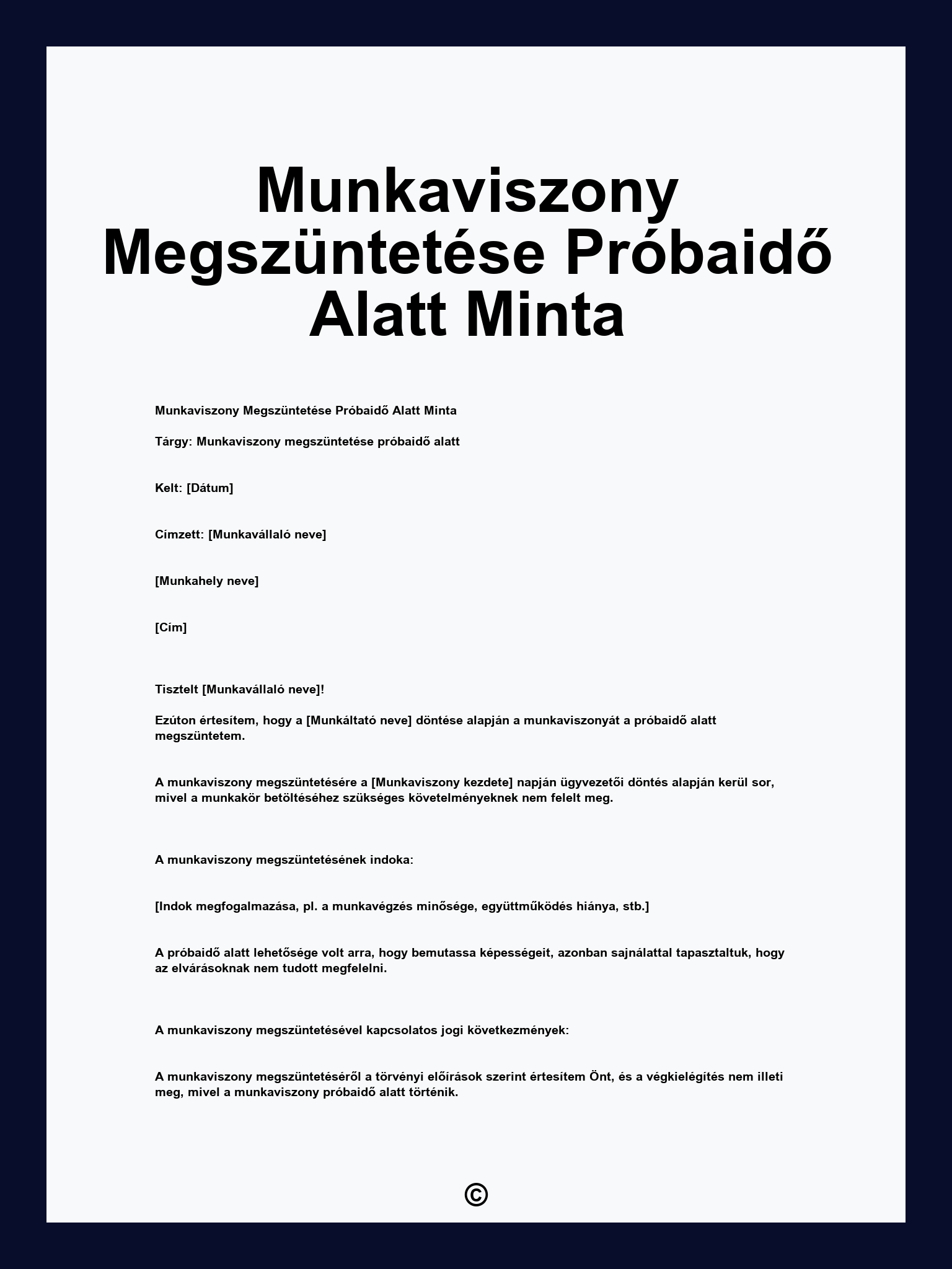 Munkaviszony Megszüntetése Próbaidő Alatt Minta