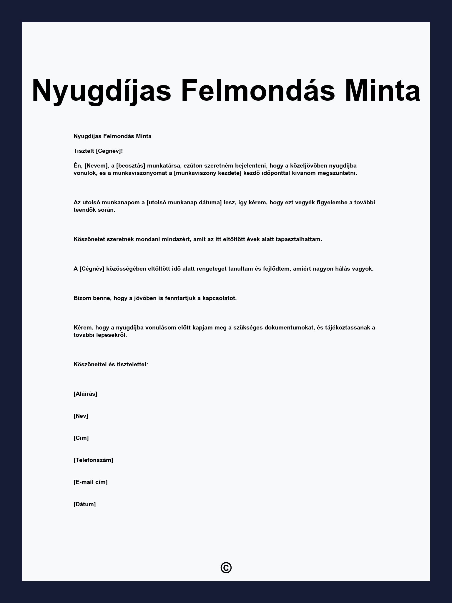 Nyugdíjas Felmondás Minta