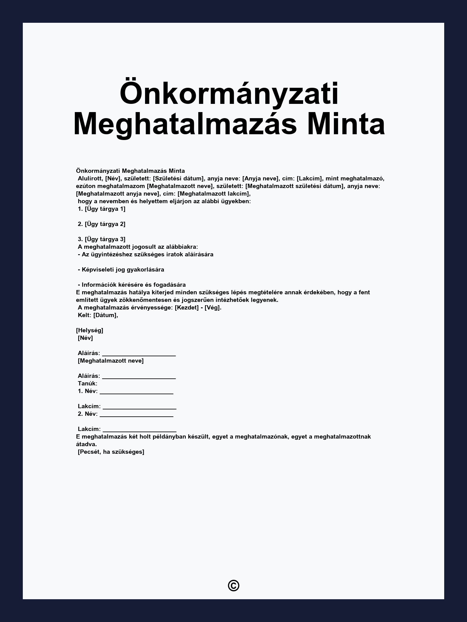 Önkormányzati Meghatalmazás Minta