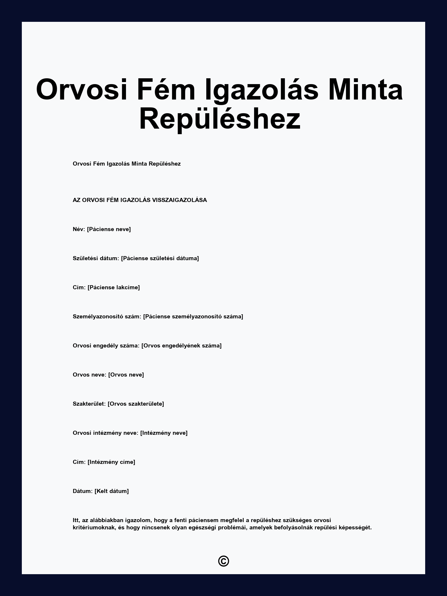 Orvosi Fém Igazolás Minta Repüléshez