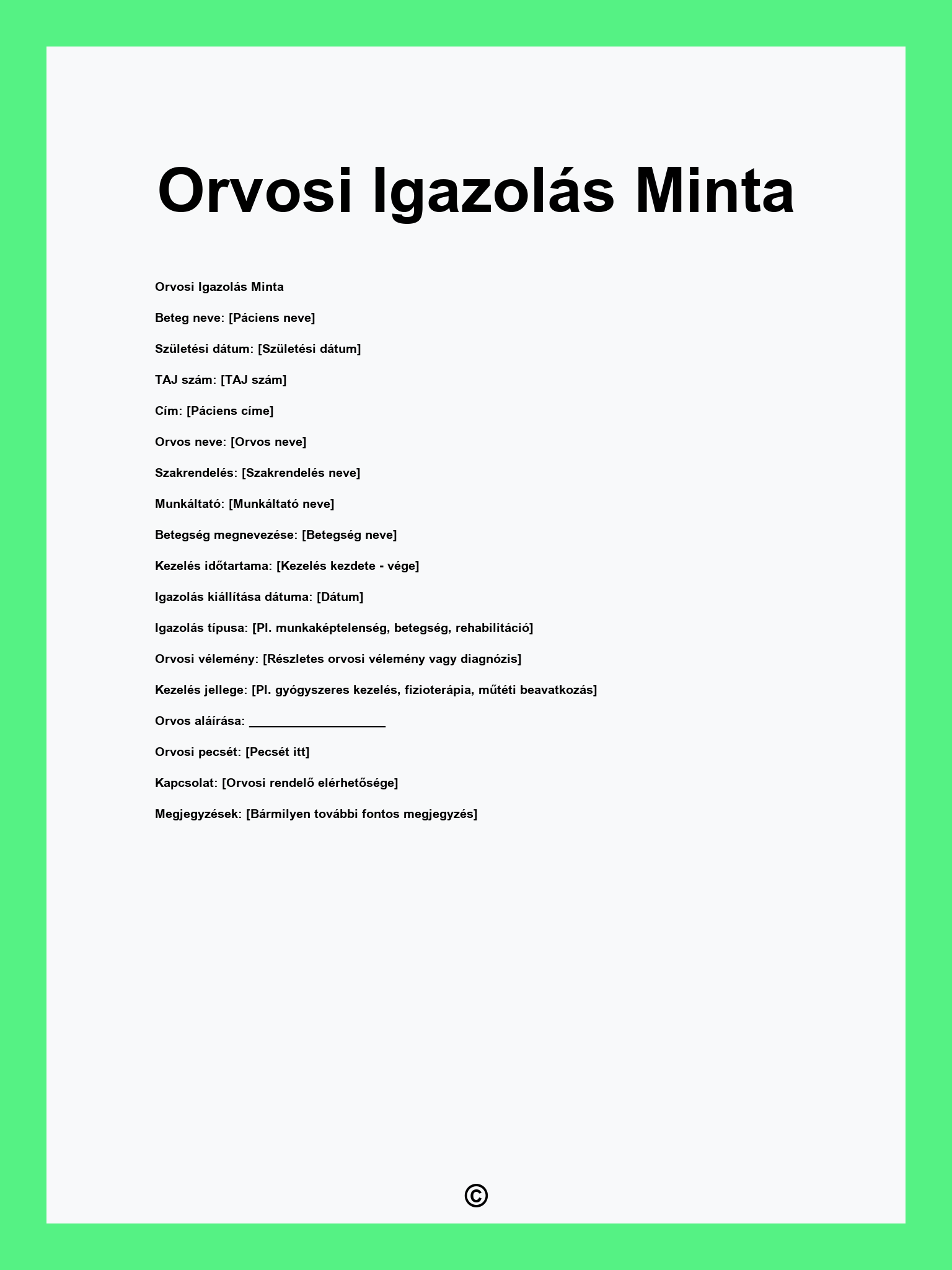 Orvosi Igazolás Minta