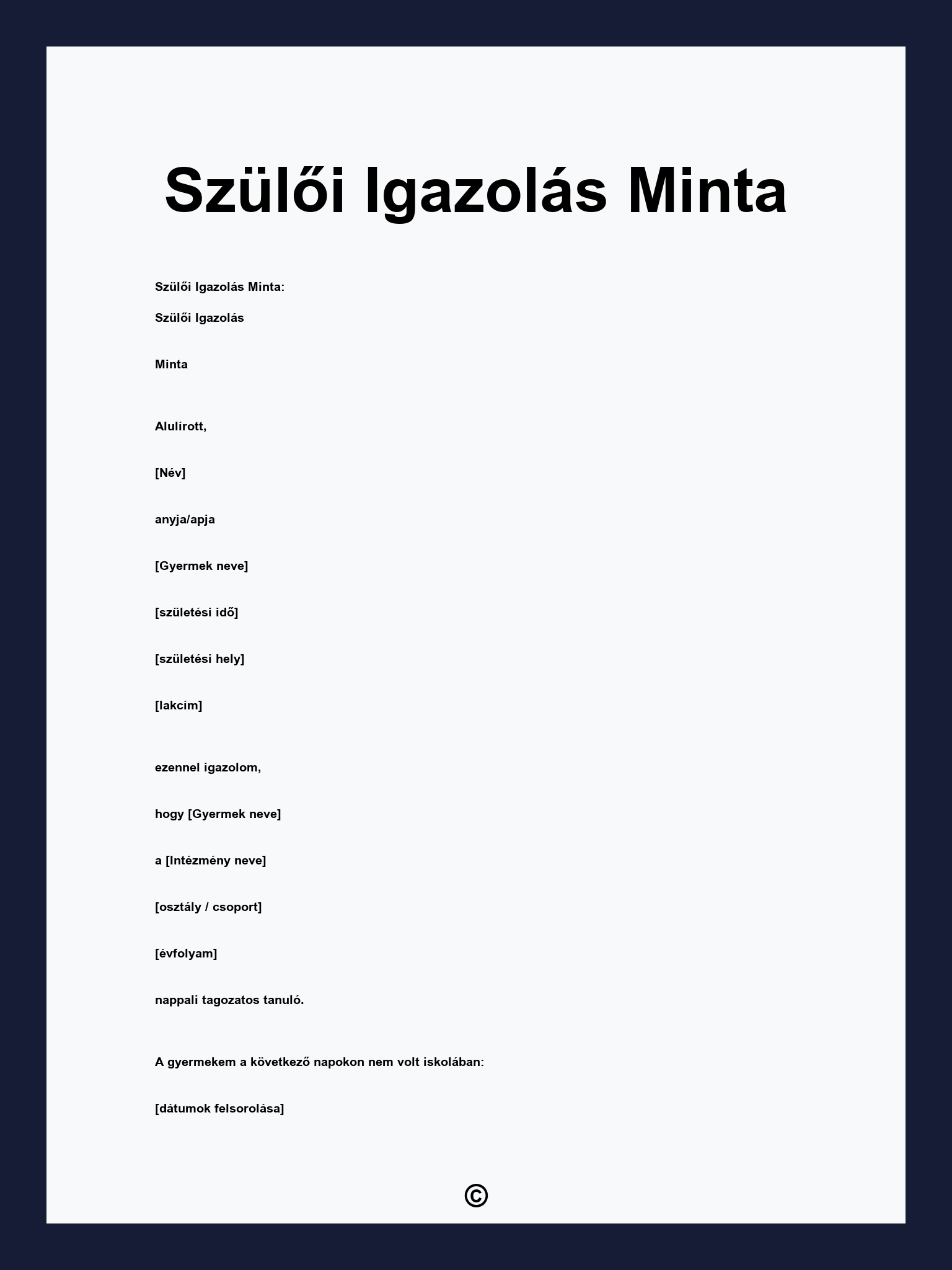 Szülői Igazolás Minta