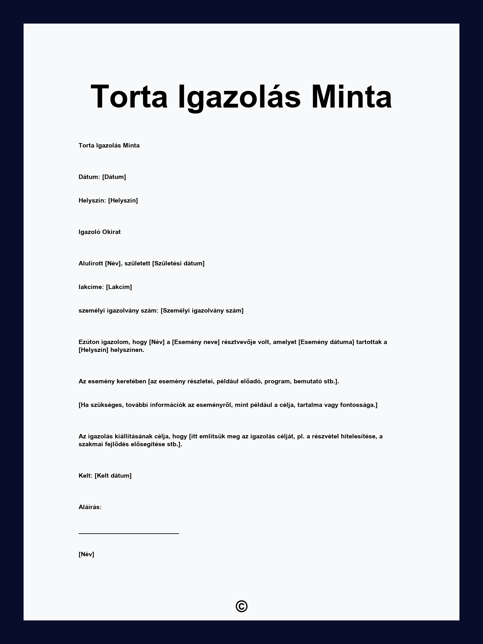 Torta Igazolás Minta